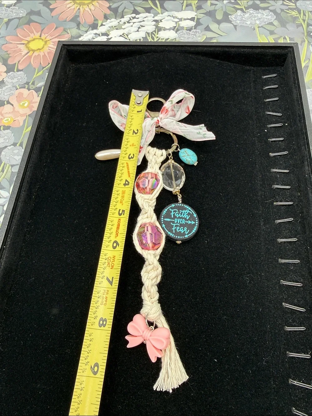 👑Adorned Crown Jewelry purse bag charm keychain Faith over Fear macrame bow